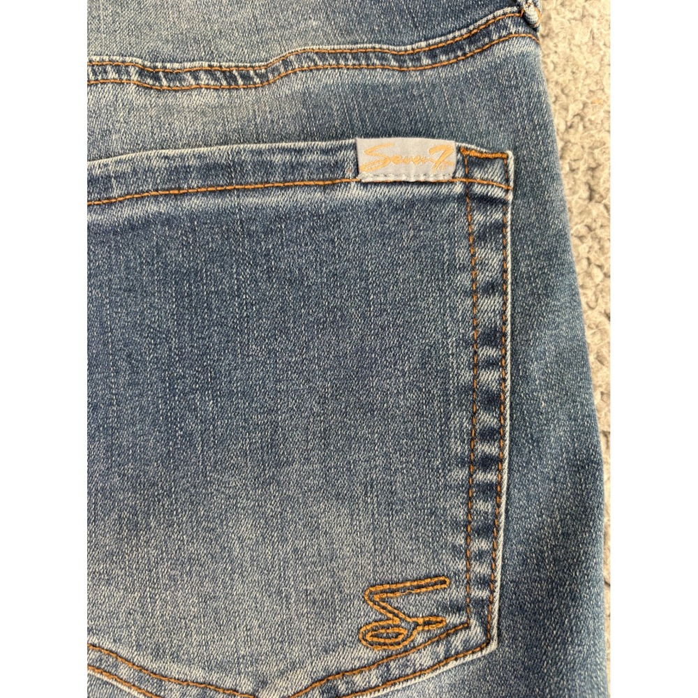Seven7 Jeans Womens 12 High Rise Button Fly Flare Raw Hem Medium Wash - Picture 6 of 11